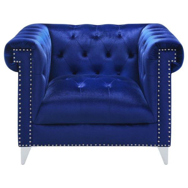 Bleker - Upholstered Tuxedo Arm Tufted Accent Chair - Blue For Sale