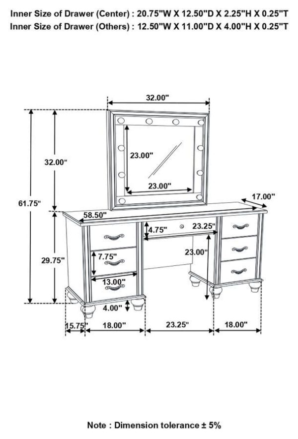 Barzini - 7-Drawer Vanity Set With Lighting - White Online now