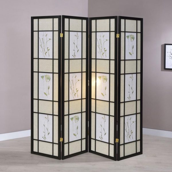 Catabella - 4-Panel Room Divider Folding Shoji Screen Floral - Black Online now