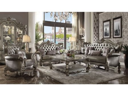 Versailles - Chair - Silver PU & Antique Platinum For Sale