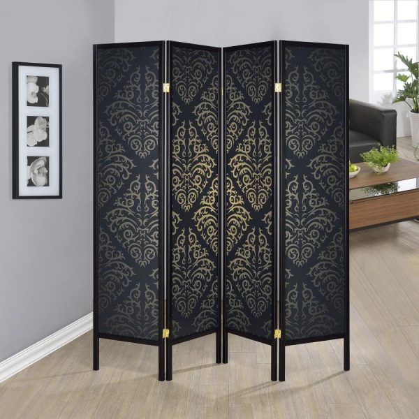 Haidera - 4-Panel Room Divider Folding Screen - Black Damask on Sale