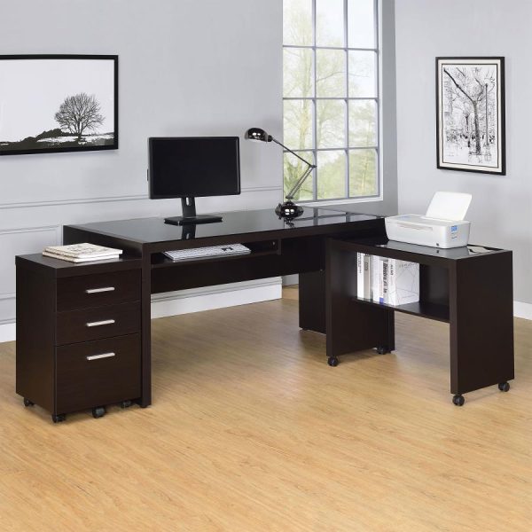 Skeena - 3 Piece Home Office Computer Desk Set - Cappuccino Discount