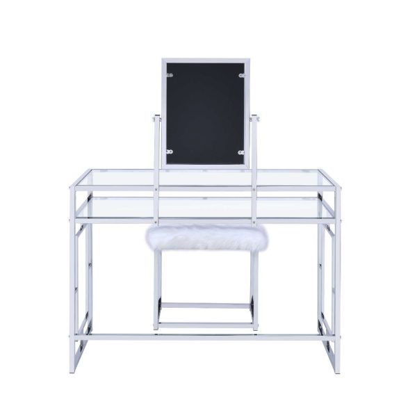 Carenze II - Vanity Desk - White Faux Fur & Chrome on Sale