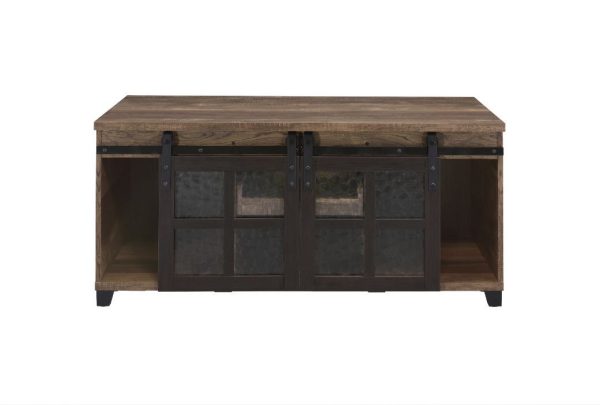 Nineel - Coffee Table - Obscure Glass, Rustic Oak & Black Finish For Cheap