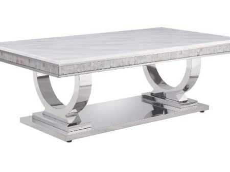 Zander - Coffee Table - White Printed Faux Marble & Mirrored Silver Finish Fashion