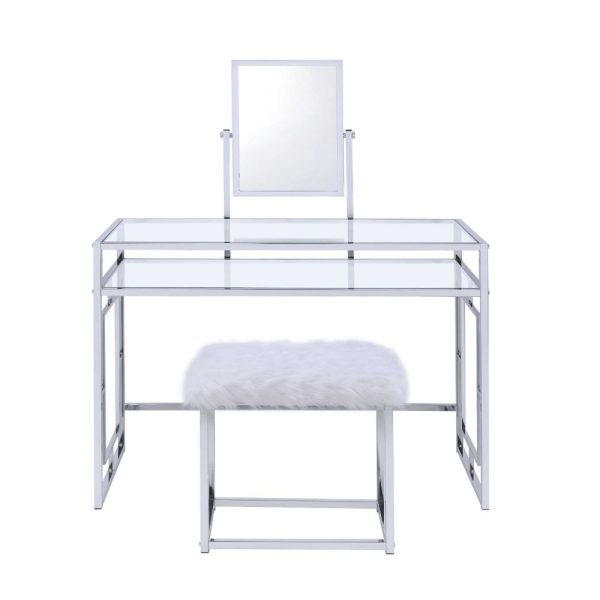 Carenze II - Vanity Desk - White Faux Fur & Chrome on Sale