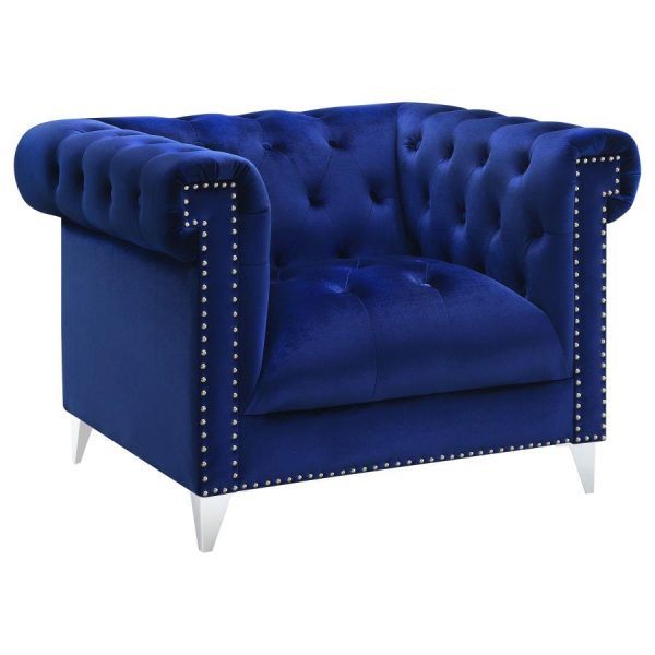 Bleker - Upholstered Tuxedo Arm Tufted Accent Chair - Blue For Sale