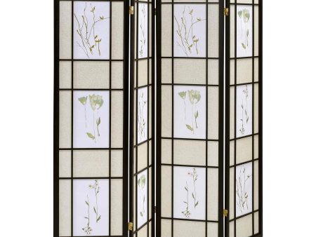 Catabella - 4-Panel Room Divider Folding Shoji Screen Floral - Black Online now