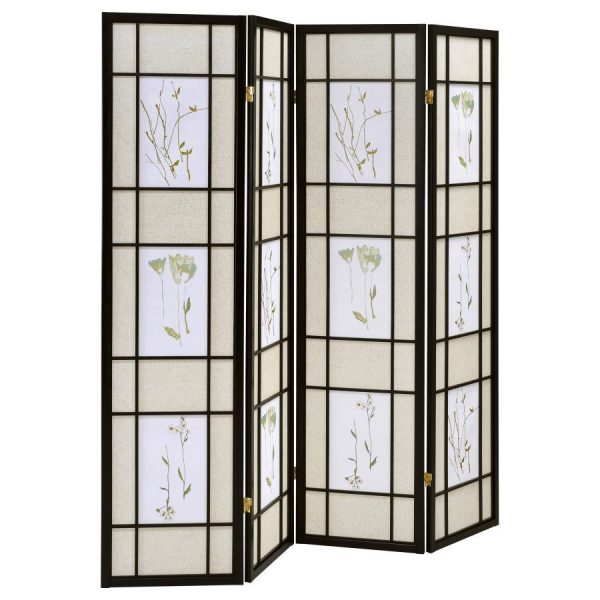 Catabella - 4-Panel Room Divider Folding Shoji Screen Floral - Black Online now