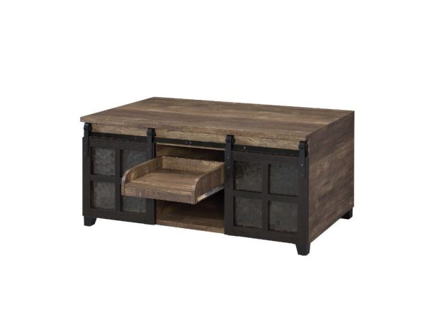 Nineel - Coffee Table - Obscure Glass, Rustic Oak & Black Finish For Cheap