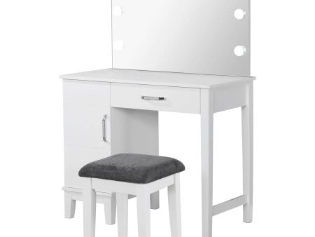 Elijah - Vanity Set With Lighting & Stool - White And Dark Gray Discount