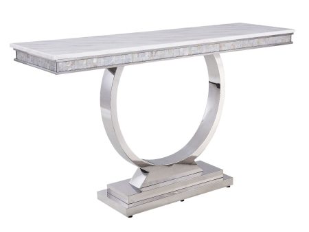 Zander - Accent Table - White Printed Faux Marble & Mirrored Silver Finish Online Sale