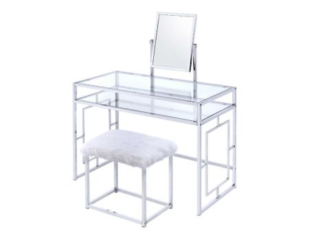 Carenze II - Vanity Desk - White Faux Fur & Chrome on Sale