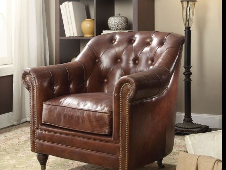 Aberdeen - Chair - Vintage Dark Brown Top Grain Leather For Sale