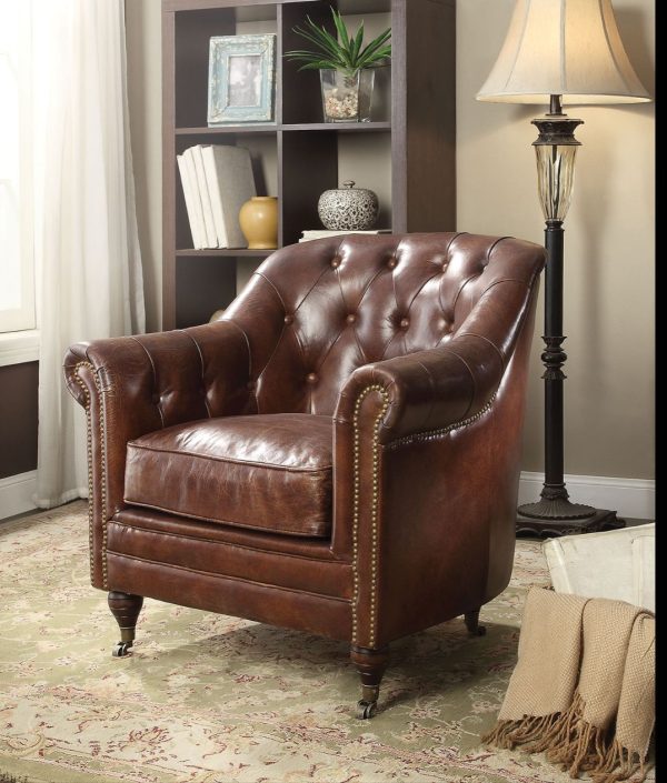 Aberdeen - Chair - Vintage Dark Brown Top Grain Leather For Sale