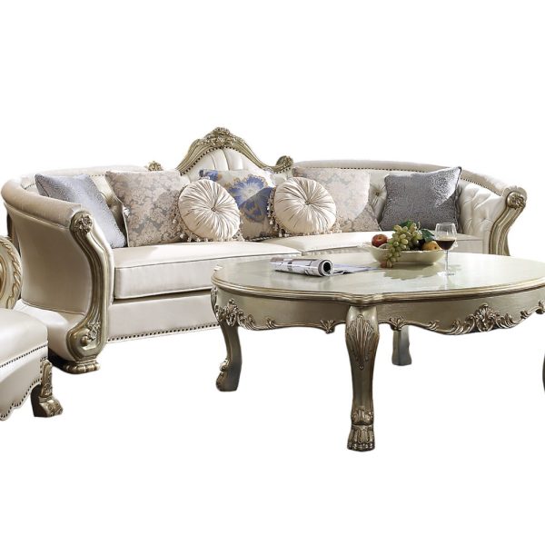 Dresden II - Sofa - Pearl PU & Gold Patina Hot on Sale