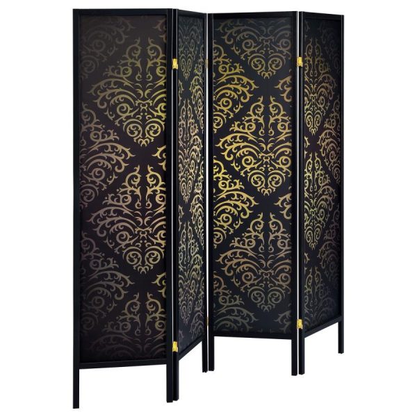 Haidera - 4-Panel Room Divider Folding Screen - Black Damask on Sale