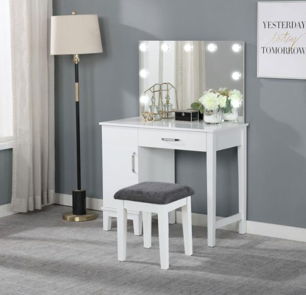 Elijah - Vanity Set With Lighting & Stool - White And Dark Gray Discount