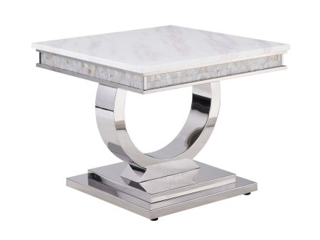 Zander - Console Table - White Printed Faux Marble & Mirrored Silver Finish For Sale