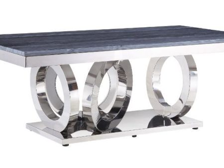 Zasir - Coffee Table - Gray Printed Faux Marble & Mirrored Silver Finish Sale