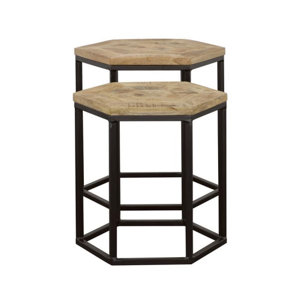 Adger - 2 Piece Hexagonal Nesting Tables - Natural And Black Fashion