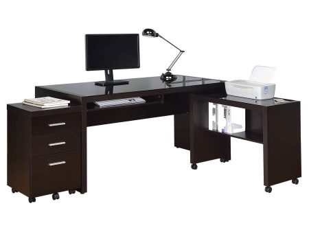 Skeena - 3 Piece Home Office Computer Desk Set - Cappuccino Discount