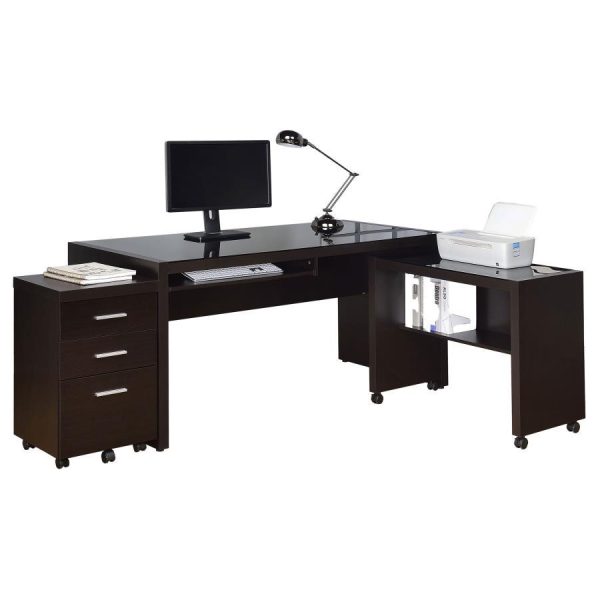 Skeena - 3 Piece Home Office Computer Desk Set - Cappuccino Discount