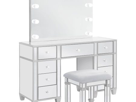 Allora - 9-Drawer Vanity Set With Lighting - Metallic Silver Sale