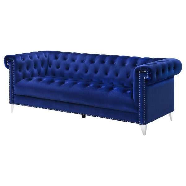 Bleker - Upholstered Tuxedo Arm Tufted Sofa - Blue Supply