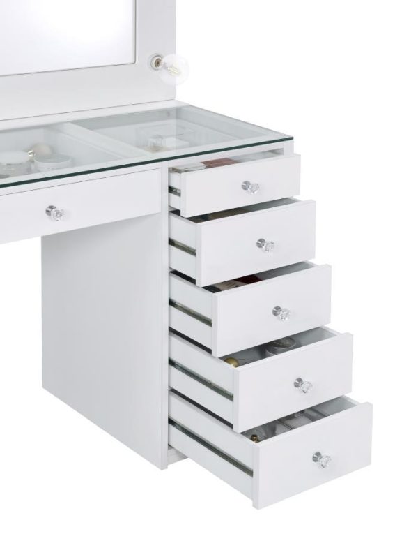 Acena - 7-Drawer Vanity Set With Lighting - White High Gloss For Discount