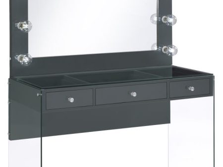 Afshan - 3-Drawer Vanity Set With Lighting - Gray High Gloss Sale