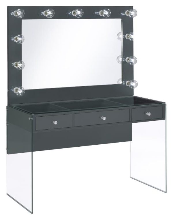 Afshan - 3-Drawer Vanity Set With Lighting - Gray High Gloss Sale