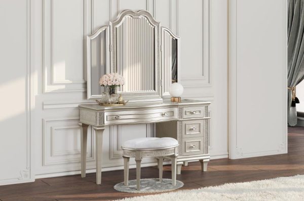 Evangeline - 4-Drawer Vanity Set With Stool - Silver Oak Fashion