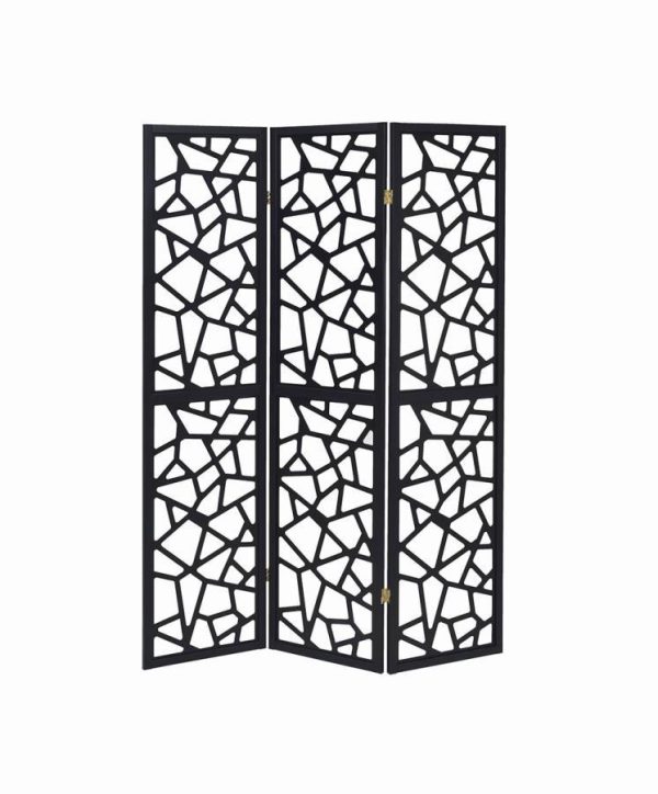 Nailan - 3-Panel Room Divider Folding Screen Open Mosaic - Black For Sale