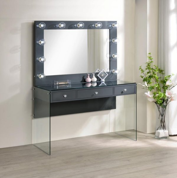 Afshan - 3-Drawer Vanity Set With Lighting - Gray High Gloss Sale