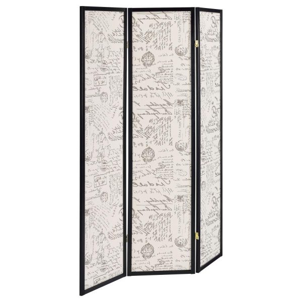 Felice - 3-Panel Room Divider Folding Screen - French Script Supply