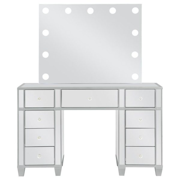 Allora - 9-Drawer Vanity Set With Lighting - Metallic Silver Sale