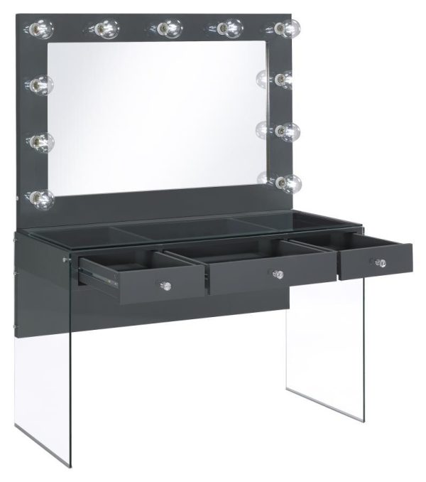 Afshan - 3-Drawer Vanity Set With Lighting - Gray High Gloss Sale