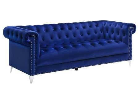 Bleker - Upholstered Tuxedo Arm Tufted Sofa - Blue Supply