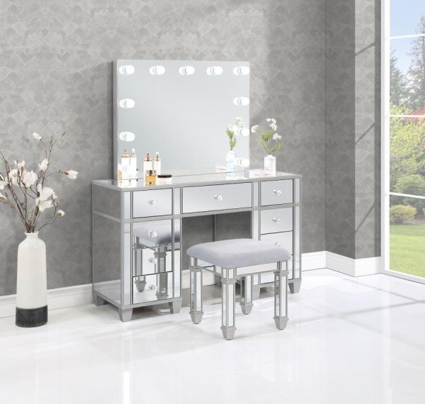 Allora - 9-Drawer Vanity Set With Lighting - Metallic Silver Sale