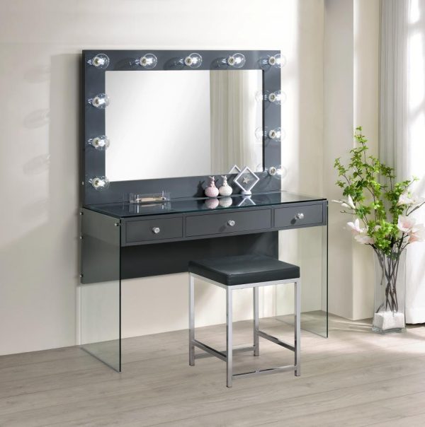 Afshan - 3-Drawer Vanity Set With Lighting - Gray High Gloss Sale