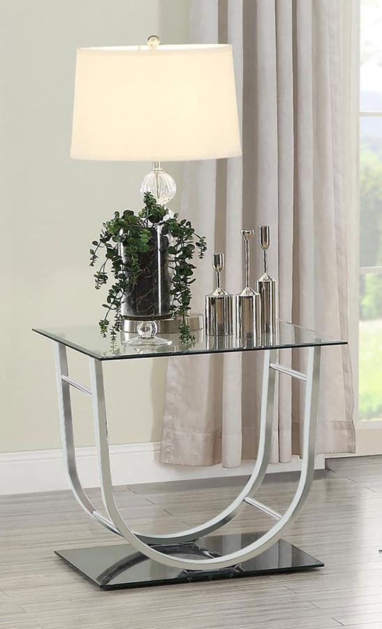 Danville - Square U-Shaped Glass Top Side End Table - Chrome Supply