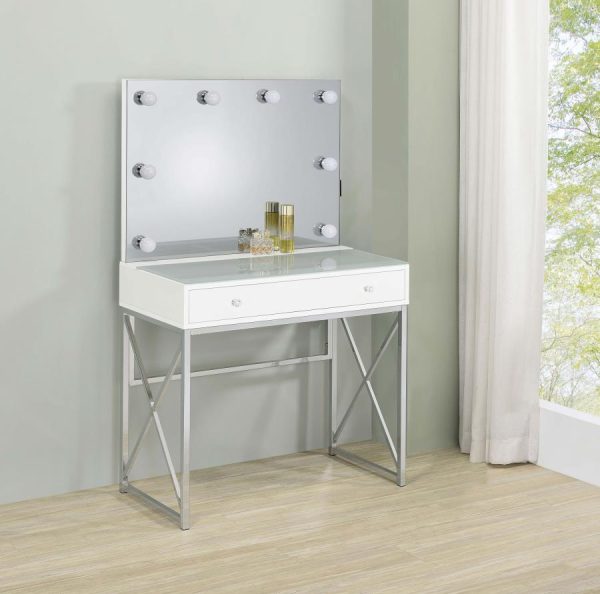 Eliza - Vanity Set With Lighting & Stool - White And Chrome Cheap