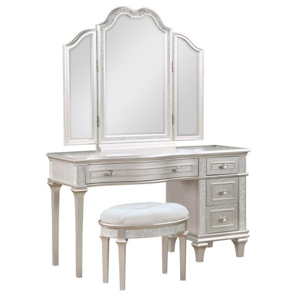 Evangeline - 4-Drawer Vanity Set With Stool - Silver Oak Fashion