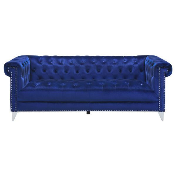 Bleker - Upholstered Tuxedo Arm Tufted Sofa - Blue Supply