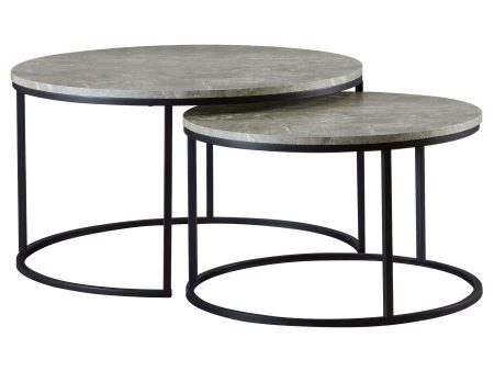 Lainey - 2 Piece Round Faux Marble Nesting Coffee Table - Gray Supply