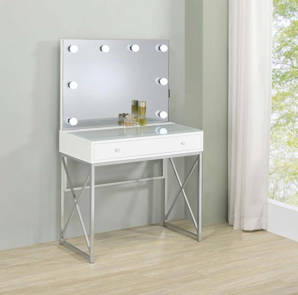 Eliza - Vanity Set With Lighting & Stool - White And Chrome Cheap