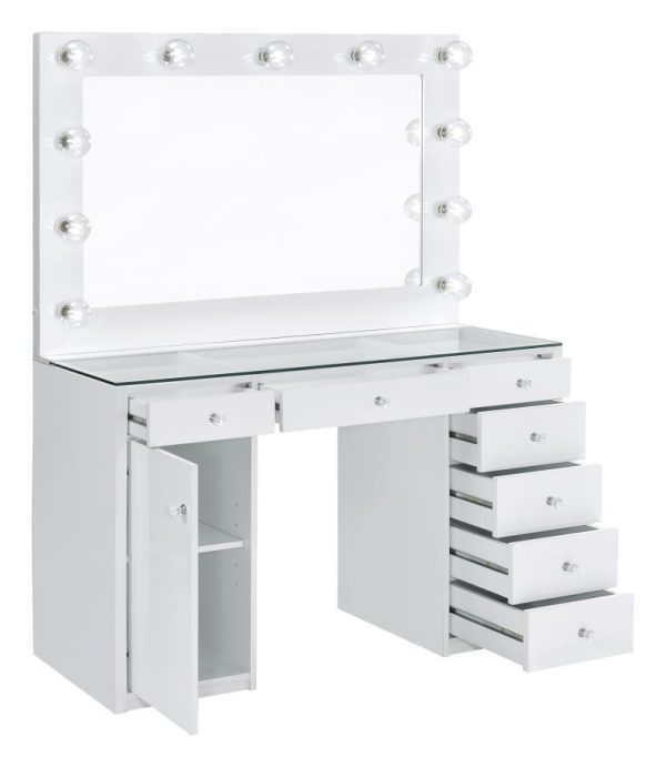 Acena - 7-Drawer Vanity Set With Lighting - White High Gloss For Discount