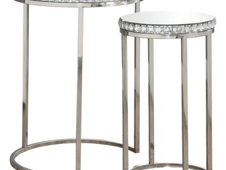 Addison - 2-Piece Round Mirror Top Nesting Tables - Silver Sale