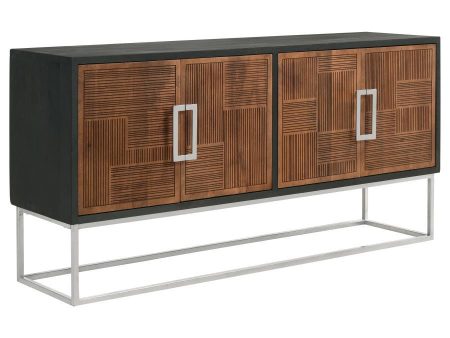 Borman - 4 Door Wood Accent Cabinet - Walnut And Black Cheap